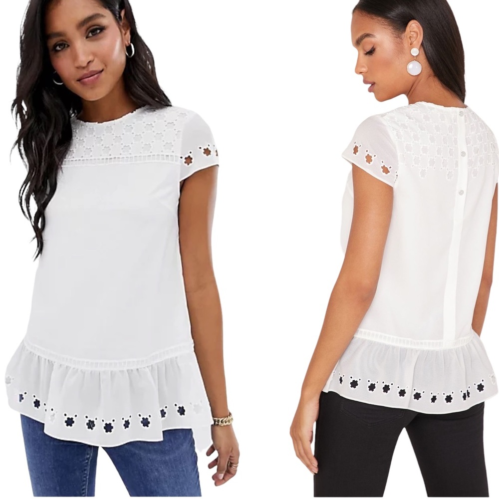 NWT Ted Baker | Fellie Broderie Pleated Frill Eyelet Blouse XS 0-2 - Picture 16 of 16